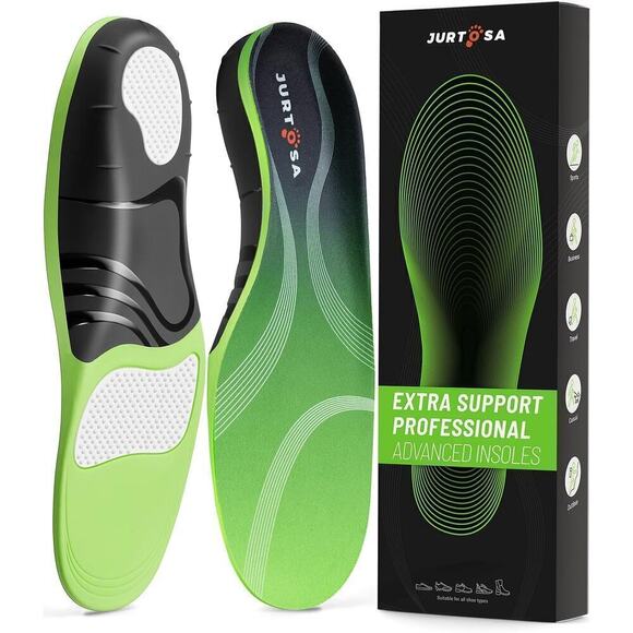 Jurtosa Shoes - Bundle 4 Pairs Gel Arch Support Insoles Orthotic Shock-Absorb Insoles SZ Large